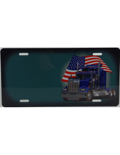 Skilt med Skilt med Truck og den amerikanske flag
