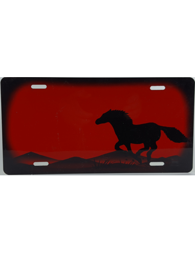 Galoperende hest - rødt eller blåt skilt med egen tekst - 305 x 150 mm - Folieprint