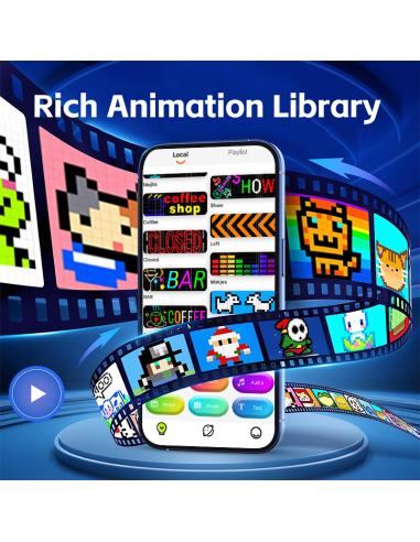 LED skilt med udskiftelig billeder og tekst. Stort bibliotek med mange animationer og billeder