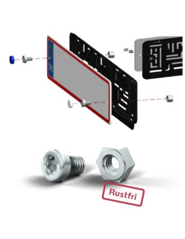Tyverisikring af nummerpladerammer lavet af ABS plast og PP plast