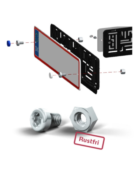 Tyverisikring af nummerpladerammer lavet af ABS plast og PP plast