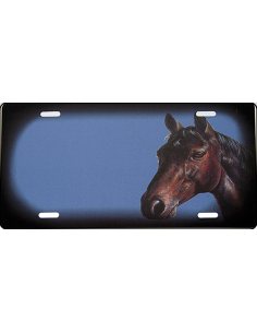 Brunt hestehoved blå skilt