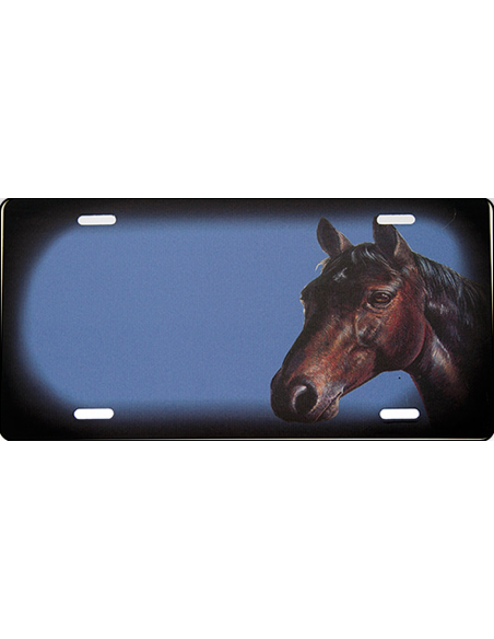 Brunt hestehoved blå skilt